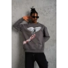 Erkek Güvercin Baskılı 3 iplik pamuklu Bisiklet Yaka Sweatshirt - Gri