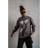 Erkek Güvercin Baskılı 3 iplik pamuklu Bisiklet Yaka Sweatshirt - Gri