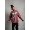 Erkek Güvercin Baskılı Bisiklet Yaka Sweatshirt 3 iplik pamuklu - Gül Kurusu