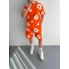 Erkek İki İplik Kumaş Oversize Baskılı T-shirt Şortlu ikili Alt-Üst Takım- Turuncu