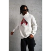 Erkek Kapüşonlu Cepli Boks Eldiven Baskılı 3 İplik Sweatshirt Hoodie - Beyaz
