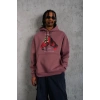 Erkek Kapüşonlu Cepli Box Eldiven Baskılı 3 İplik Sweatshirt Hoodie - Gül Kurusu
