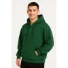Erkek Kapüşonlu Hoodie Cepli Çıtçıtlı 3 İplik Pamuklu Sweatshirt - Haki