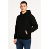 Erkek Kapüşonlu Hoodie Cepli Çıtçıtlı 3 İplik Pamuklu Sweatshirt - Siyah