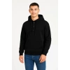 Erkek Kapüşonlu Hoodie Cepli Çıtçıtlı 3 İplik Pamuklu Sweatshirt - Siyah