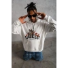 Erkek Kapüşonlu Kanguru Cepli Sweatshirt 3 İplik Pamuklu Baskılı Hoodie - Beyaz