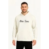 Erkek Kapüşonlu Kanguru Cepli Sweatshirt 3 İplik Pamuklu Baskılı Hoodie - Beyaz