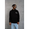Erkek Kapüşonlu Kanguru Cepli Sweatshirt 3 İplik Pamuklu Baskılı Hoodie - Siyah