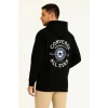 Erkek Kapüşonlu Kanguru Cepli Sweatshirt 3 İplik Pamuklu Baskılı Hoodie - Siyah