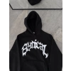 Erkek Kapüşonlu Kanguru Cepli Sweatshirt 3 İplik Pamuklu Baskılı Hoodie - Siyah