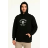 Erkek Kapüşonlu Kanguru Cepli Sweatshirt 3 İplik Pamuklu Baskılı Hoodie - Siyah