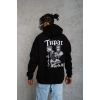 Erkek Kapüşonlu Kanguru Cepli Sweatshirt 3 İplik Pamuklu Baskılı Hoodie - Siyah