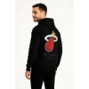 Erkek Kapüşonlu Kanguru Cepli Sweatshirt 3 İplik Pamuklu Baskılı Hoodie - Siyah