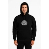 Erkek Kapüşonlu Kanguru Cepli Sweatshirt 3 İplik Pamuklu Baskılı Hoodie -  Siyah
