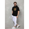 Erkek Kapüşonlu Kısa Kol Oversize Baskılı T-Shirt - Siyah