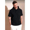 Erkek Kapüşonlu Tişört Kısa Kol Düz Oversize T-shirt - Siyah