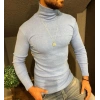 Erkek Kaşkorse Boğazlı Full Likralı Fitilli Body Kazak - Gri