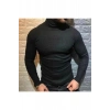 Erkek Kaşkorse Boğazlı Full Likralı Fitilli Body Kazak - Siyah
