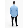 Erkek KETEN Kumaş Oversize Uzun Kollu Rahat Kalıp Gömlek - Açık Mavi