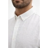Erkek KETEN Kumaş Oversize Uzun Kollu Rahat Kalıp Gömlek - Beyaz
