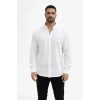 Erkek KETEN Kumaş Oversize Uzun Kollu Rahat Kalıp Gömlek - Beyaz