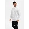 Erkek KETEN Kumaş Oversize Uzun Kollu Rahat Kalıp Gömlek - Beyaz