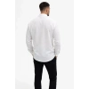 Erkek KETEN Kumaş Oversize Uzun Kollu Rahat Kalıp Gömlek - Beyaz