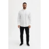 Erkek KETEN Kumaş Oversize Uzun Kollu Rahat Kalıp Gömlek - Beyaz