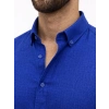 Erkek KETEN Kumaş Oversize Uzun Kollu Rahat Kalıp Gömlek - Saks Mavisi