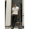 Erkek Kısa Kol Bisikilet Yaka Triko T-Shirt - Beyaz