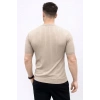 Erkek Kısa Kol Fitilli Triko T-Shirt Yazlık Hakim Yaka Tişört - Bej