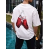 Erkek Kısa Kol Tişört Bisiklet Yaka Boxy Eldiven Baskılı T-Shirt - Beyaz