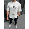 Erkek Kısa Kol Tişört Bisiklet Yaka GÜL Baskılı Oversize T-Shirt - Beyaz