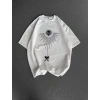 Erkek Kısa Kol Tişört Bisiklet Yaka GÜL Baskılı Oversize T-Shirt - Beyaz
