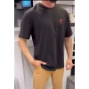 Erkek Kısa Kol Tişört Bisiklet Yaka KALP Baskılı Oversize T-Shirt - Siyah