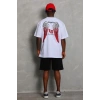Erkek Kısa Kol Tişört Bisiklet Yaka KANAT Baskılı Oversize T-Shirt - Beyaz