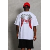 Erkek Kısa Kol Tişört Bisiklet Yaka KANAT Baskılı Oversize T-Shirt - Beyaz