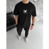 Erkek Kısa Kol Tişört Bisiklet Yaka ÖRÜMCEK Baskılı Oversize T-Shirt - Siyah
