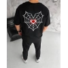 Erkek Kısa Kol Tişört Bisiklet Yaka ÖRÜMCEK Baskılı Oversize T-Shirt - Siyah
