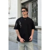 Erkek Kısa Kol Tişört Bisiklet Yaka Yıldırım Baskılı Oversize T-Shirt - Siyah