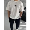 Erkek Kısa Kol Tişört Bisiklet Yaka YONCA Baskılı Oversize T-Shirt -  Beyaz