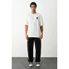 Erkek Kısa Kol Yazlık Tişört Bisiklet Yaka Baskılı Oversize T-Shirt - Beyaz