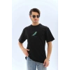 Erkek Kısa Kol Yazlık Tişört Bisiklet Yaka Baskılı Oversize T-Shirt - Siyah