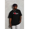 Erkek Kısa Kol Yazlık Tişört Bisiklet Yaka Baskılı Oversize T-Shirt - Siyah