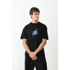 Erkek Kısa Kol Yazlık Tişört Bisiklet Yaka Baskılı Oversize T-Shirt - Siyah
