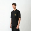 Erkek Kısa Kol Yazlık Tişört Bisiklet Yaka Baskılı Oversize T-Shirt - Siyah