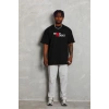 Erkek Kısa Kol Yazlık Tişört Bisiklet Yaka Baskılı Oversize T-Shirt - Siyah