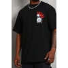 Erkek Kısa Kol Yazlık Tişört Bisiklet Yaka Baskılı Oversize T-Shirt - Siyah