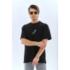 Erkek Kısa Kol Yazlık Tişört Bisiklet Yaka Baskılı Oversize T-Shirt - Siyah