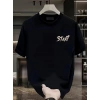 Erkek Kısa Kol Yazlık Tişört Bisiklet Yaka Baskılı Oversize T-Shirt - Siyah